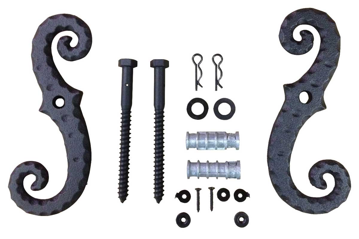 Shutter Dogs Tiebacks - Grape with Lag, 6-14 Inch, Black Powder Coat