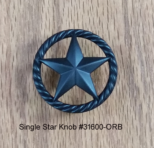 Single Star Knob with Rope Edge, Oil Rubbed Bronze finish - Wild West Hardware