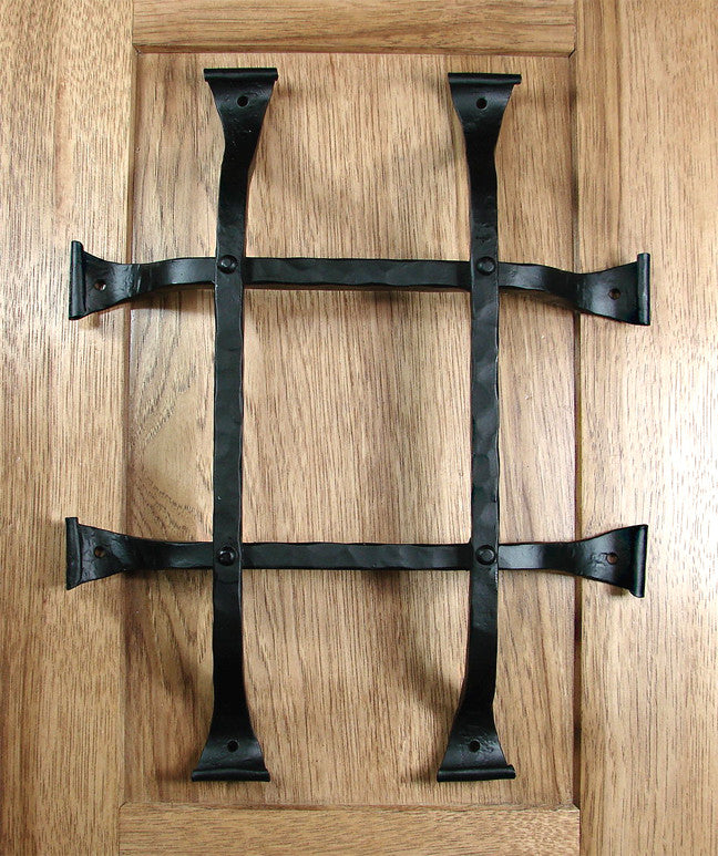 Premium Curled Tip Speakeasy Grille  - Size: 12" x 14"  4 Bars, Black Powder Coat finish - Wild West Hardware