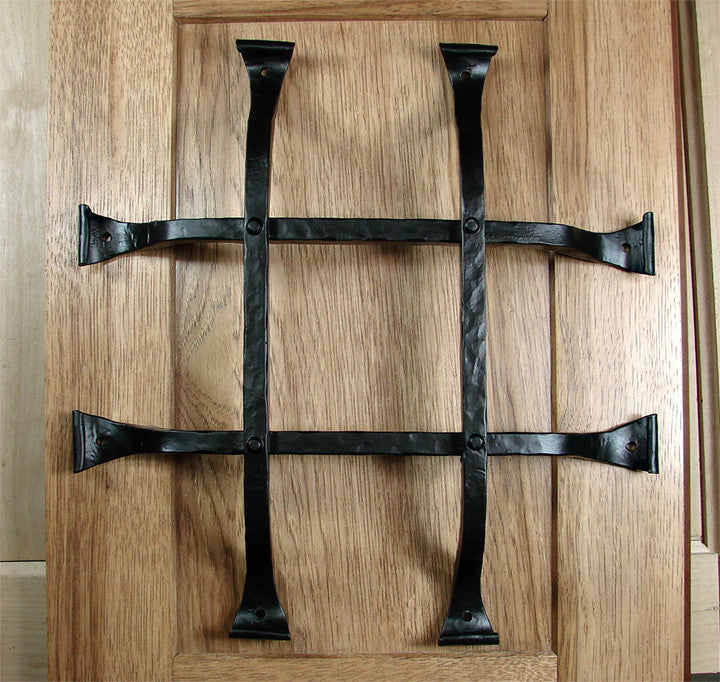 Premium Curled Tip Speakeasy Grille  - Size: 12" x 12"  4 Bars, Black Powder Coat finish - Wild West Hardware