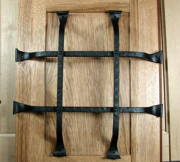 Premium Curled Tip Speakeasy Grille  - Size: 14" x 14"  4 Bars, Black Powder Coat finish - Wild West Hardware