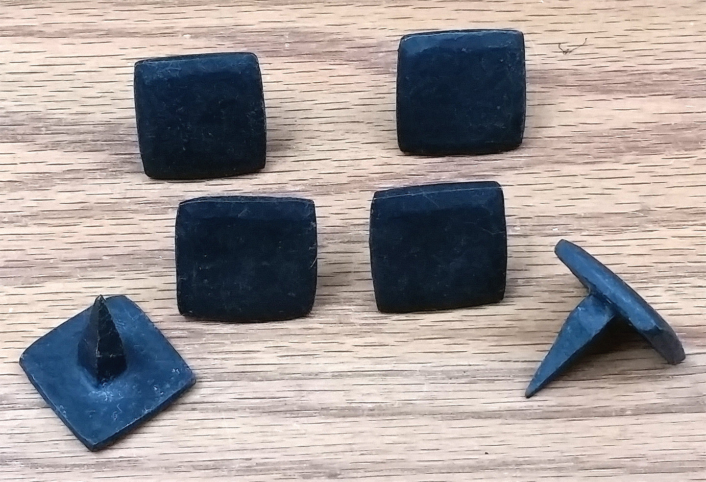 Hand-forged Iron Square Flat Clavos 1 1/4" x 1 1/4" oil blackened - Wild West Hardware
