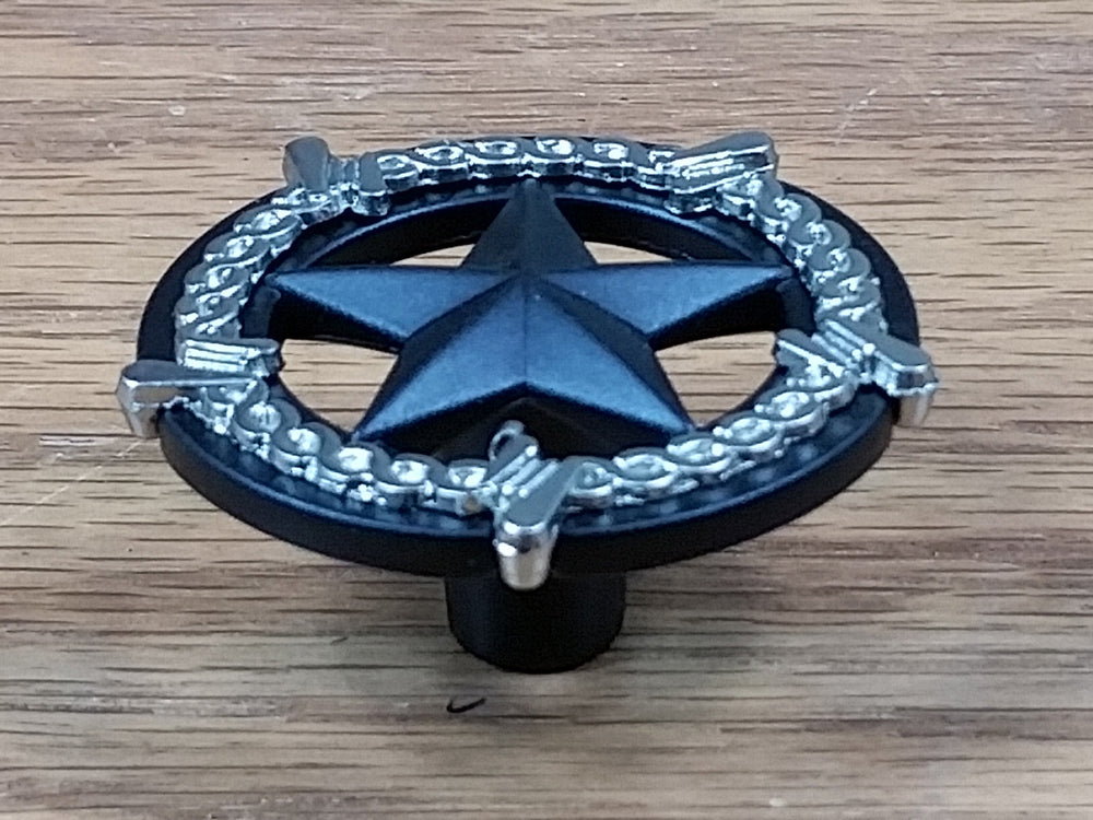 Star Knob, Round with Barb Wire Border  5 finishes - Wild West Hardware