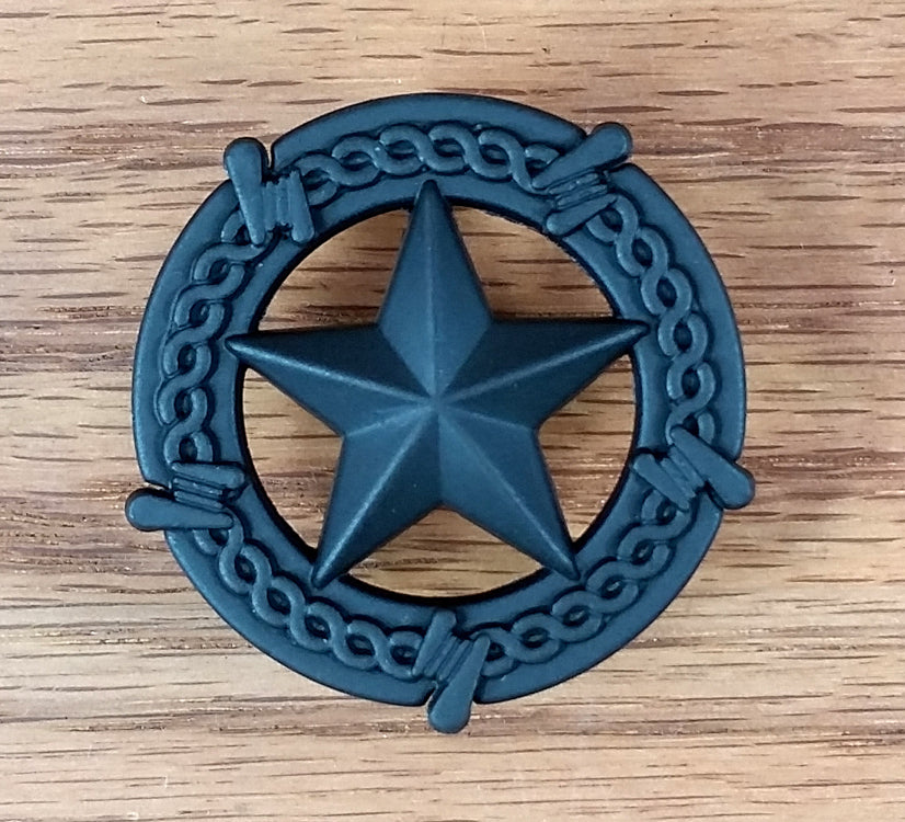 Star Knob, Round with Barb Wire Border  5 finishes - Wild West Hardware