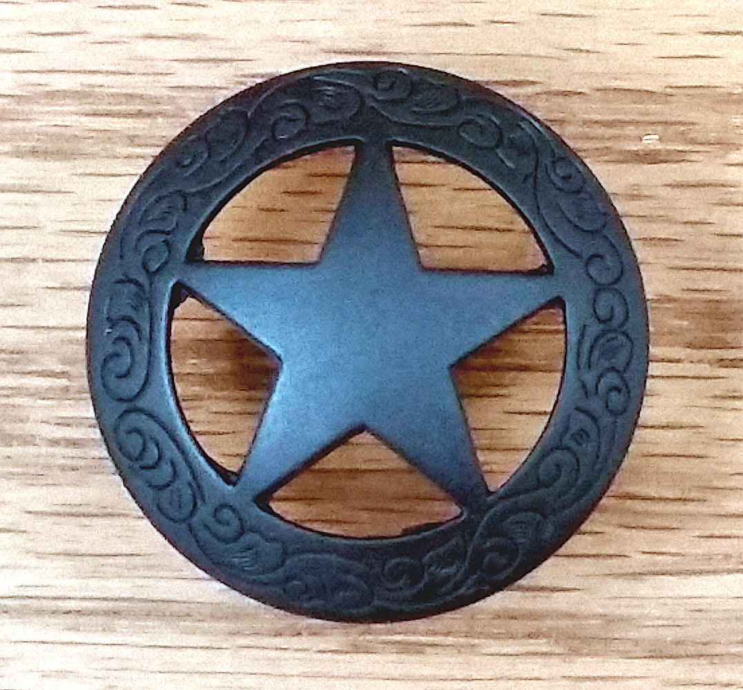 Western Style Star Knob with Engraved Border Edge, Oil Rubbed Bronze finish (Set of 10) - Wild West Hardware