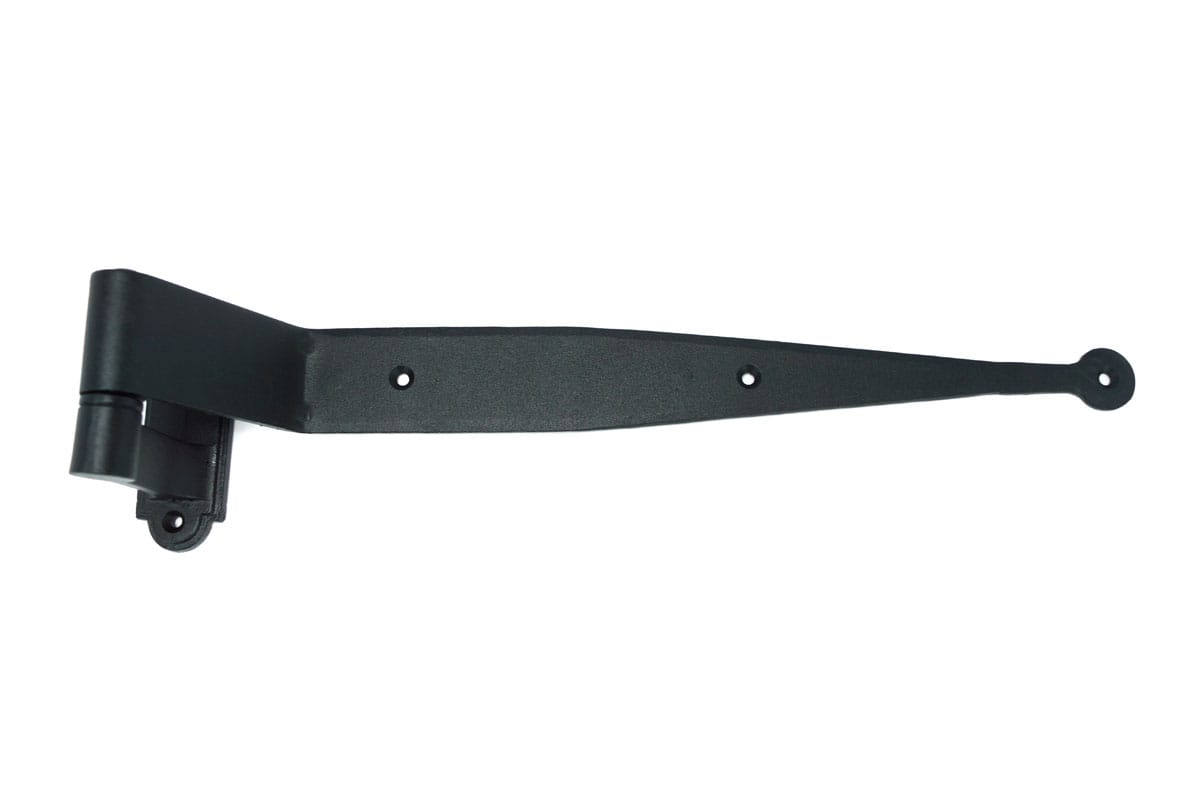 Strap hinge for shutters - 12 inch length - 2 1/2 inch offset - 5 inch throw