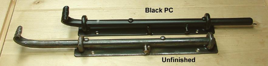 15" Heavy Duty Rustic Cane Bolt- for bottom of door or gate (incl flat strike plate) - Wild West Hardware