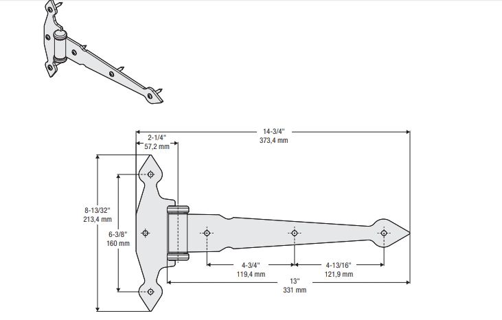 Spear T Hinges - Heavy Duty - Black - 13 Inches - Sold Individually