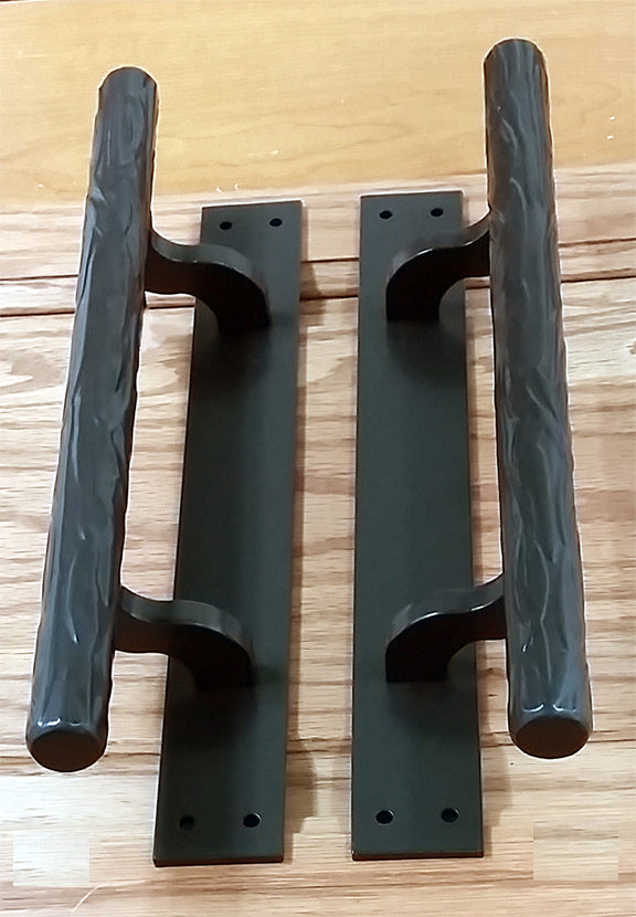 Offset Tree Branch Door Pull - Matte Bronze powder coat finish - 12" handle, 12" back plate - Wild West Hardware