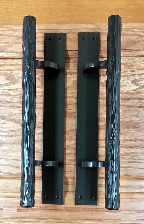 Offset Tree Branch Door Pull - Matte Bronze powder coat finish - 12" handle, 12" back plate - Wild West Hardware