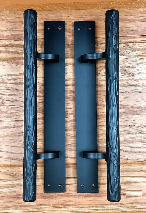 Offset Tree Branch Door Pull - Black powder coat finish - 12" handle, 12" back plate - Wild West Hardware