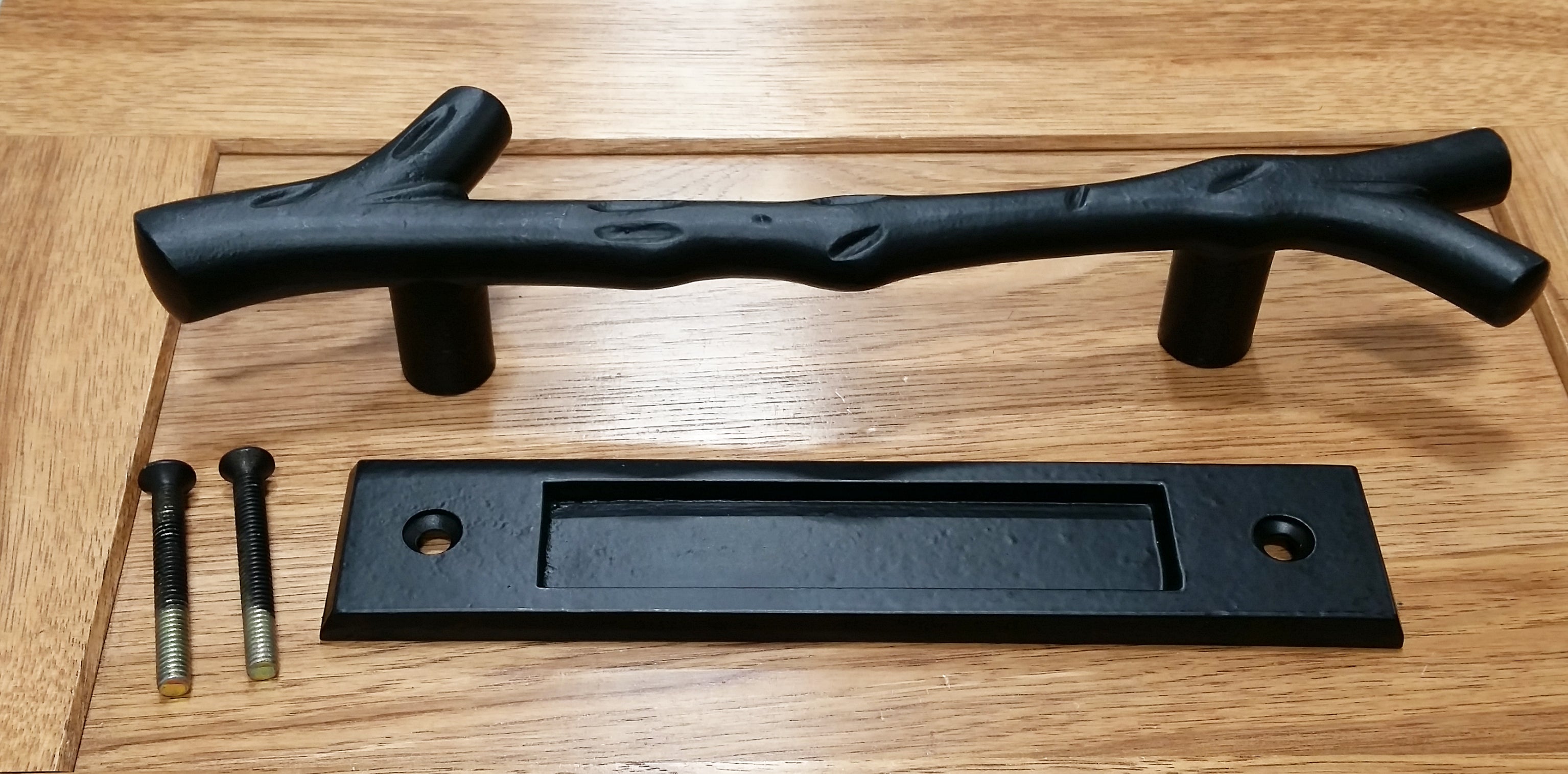 Large Tree Branch Barn Door Handle and Matching Textured Flush Pull - Multiple Finishes Available - Set