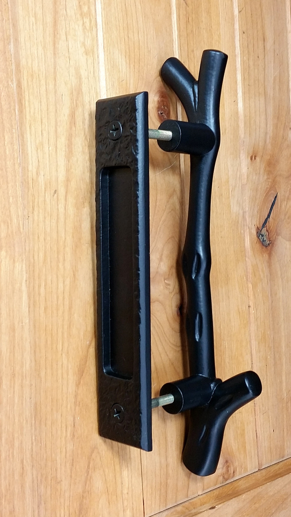 Large Tree Branch Barn Door Handle and Matching Flush Pull Set - Wild West Hardware