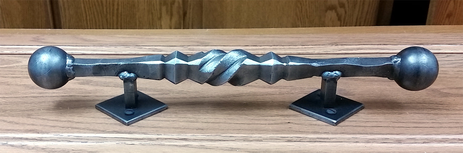 Tuscan Door Pull Barn Door Handle with Ball Finials - Natural Metal - Side View - Wild West Hardware