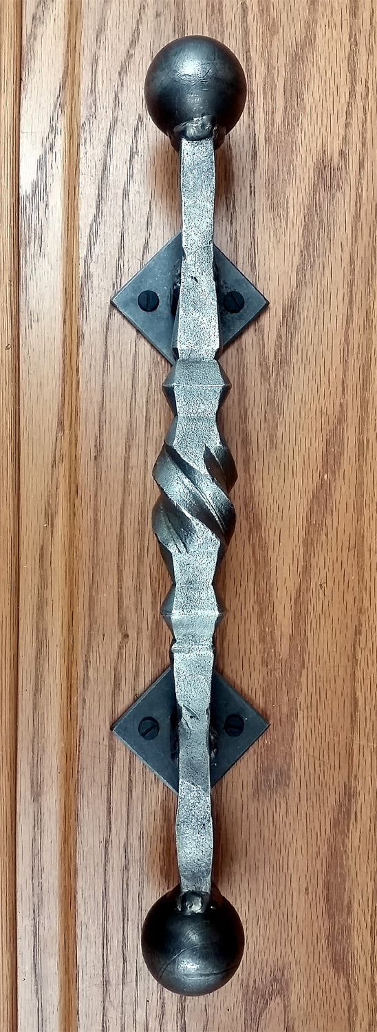 Tuscan Door Pull Barn Door Handle with Ball Finials - Natural Metal - Top View - Wild West Hardware