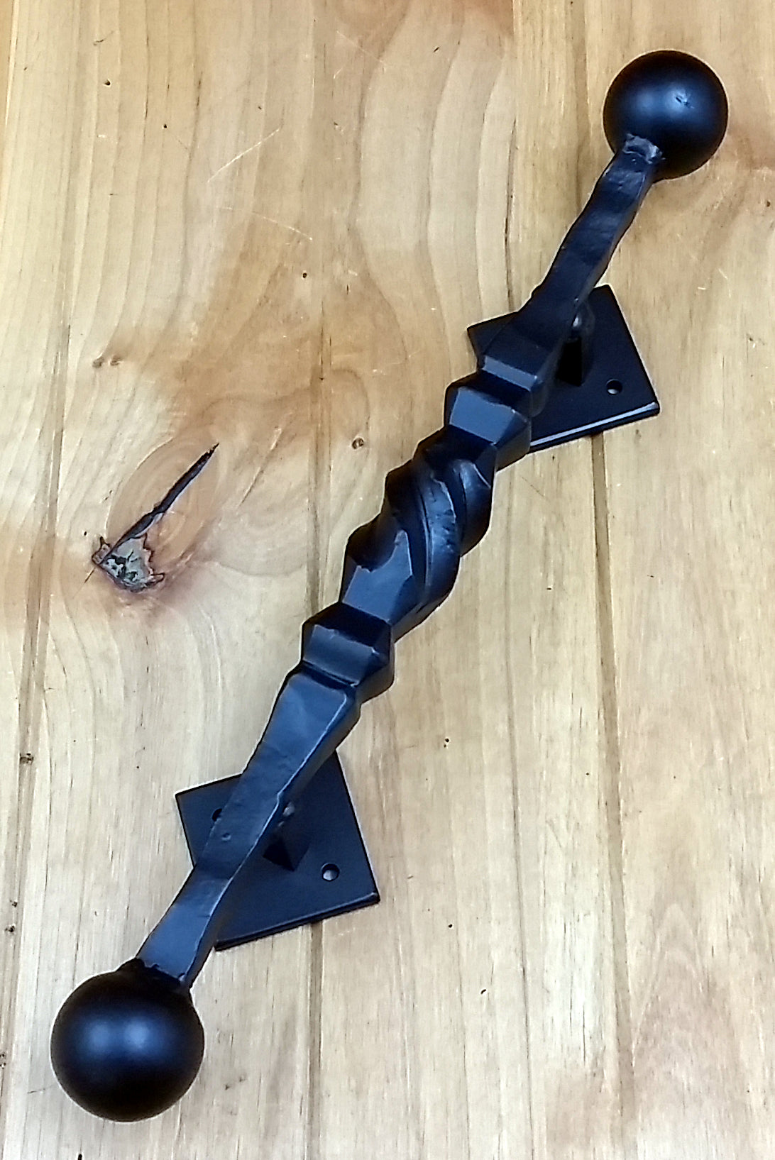 Tuscan Door Pull Barn Door Handle with Ball Finials - Black Powder Coat finish - Side View - Wild West Hardware