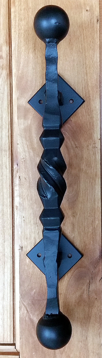 Tuscan Door Pull Barn Door Handle with Ball Finials - Black Powder Coat finish - Top View - Wild West Hardware