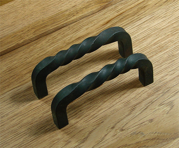 Small Twisted Iron Door Pull - Black Powder Coat finish - Wild West Hardware