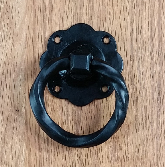 Old World Twisted Ring Pull with scalloped backplate (3" ring) - Wild West Hardware