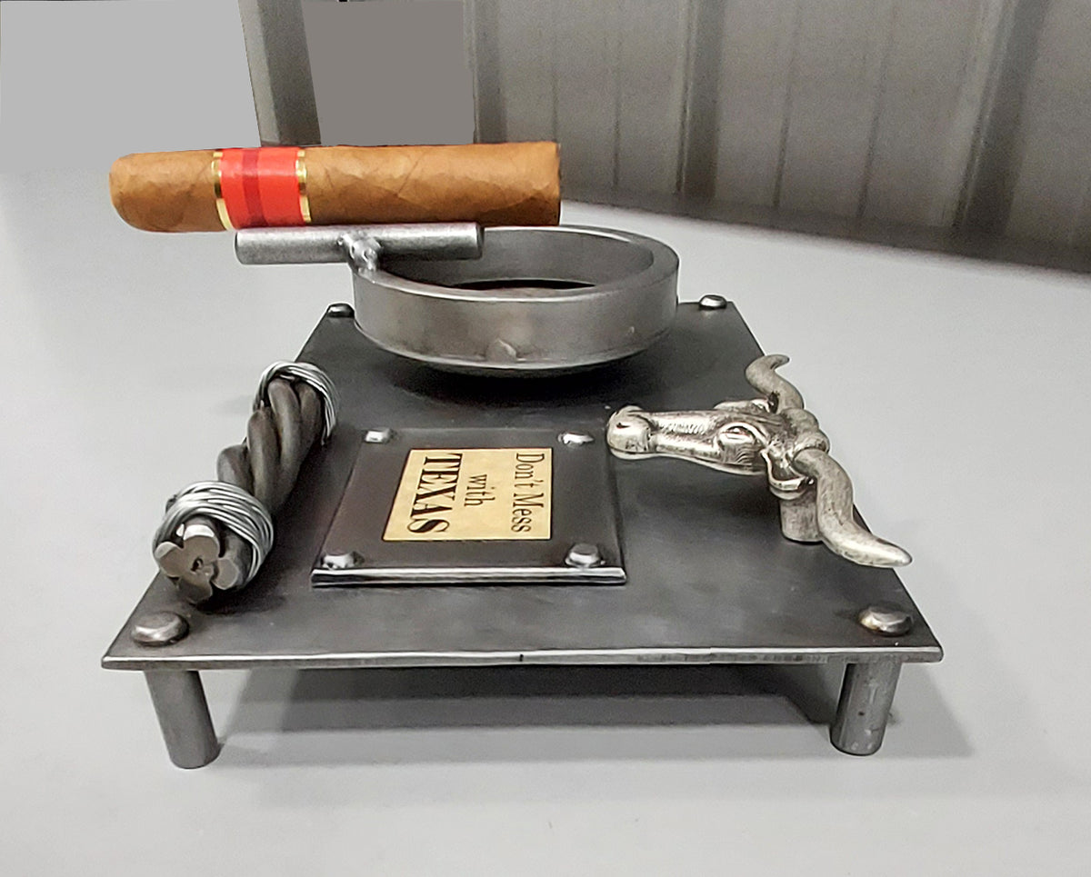 Cigar Ashtray, Steel, Metal Art, Texas Gift - Sideview - Wild West Hardware