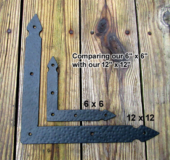 Hand-forged, Rustic Hammered L or T Bracket, Braces (large 12" x 12" x 1 1/2") - Wild West Hardware