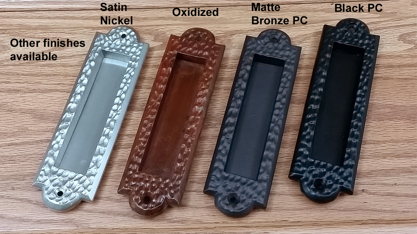 Flush Pull Handle, Finger Pull with Distressed, Pitted Look, Matte Bronze finish - Wild West Hardware