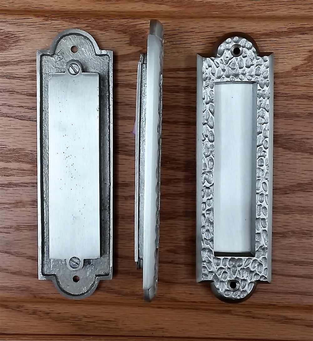Flush Pull Handle, Finger Pull with Distressed, Pitted Look, Satin Nickel - Wild West Hardware