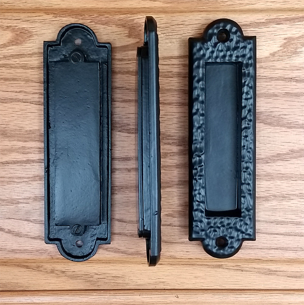 Flush Pull, Finger Pull Handle with Distressed, Pitted Look, Black - Wild West Hardware