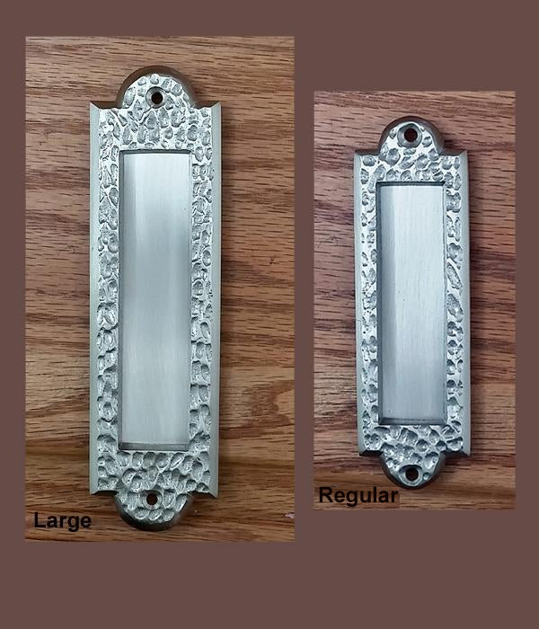 Flush Pull Handle, Finger Pull with Distressed, Pitted Look, Satin Nickel - Wild West Hardware