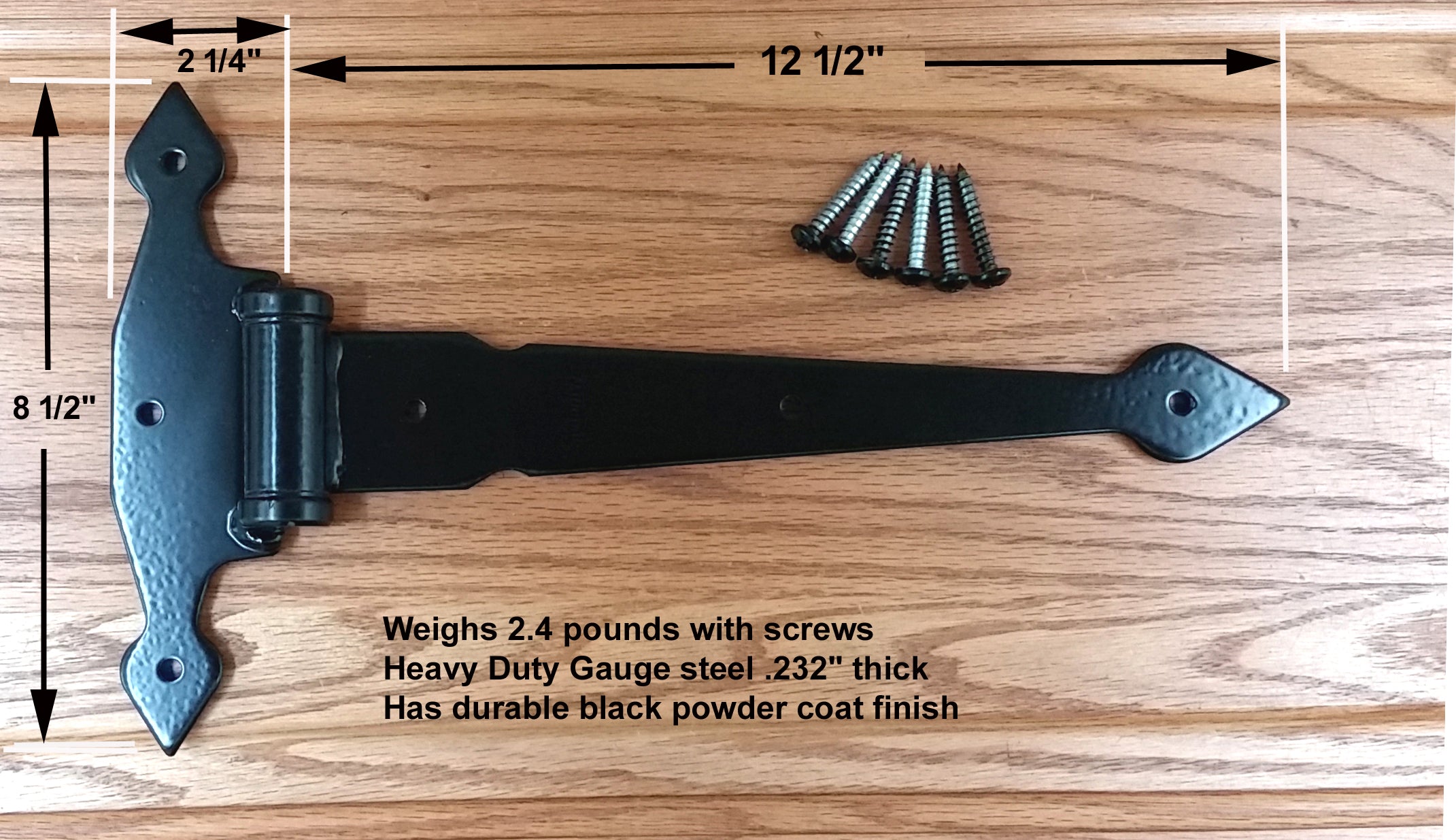T Hinge - Heavy Duty - 12.5  Inch Decorative Strap Hinge - Black - Wild West Hardware