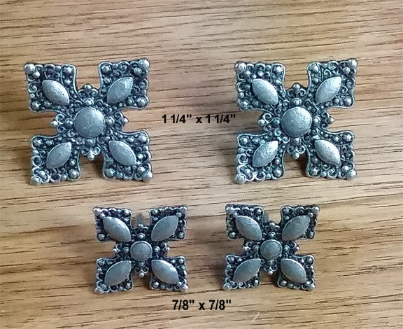 Ornate Style Clavos, 1 1/4&quot; x 1 1/4&quot; - Antique Silver finish - Wild West Hardware