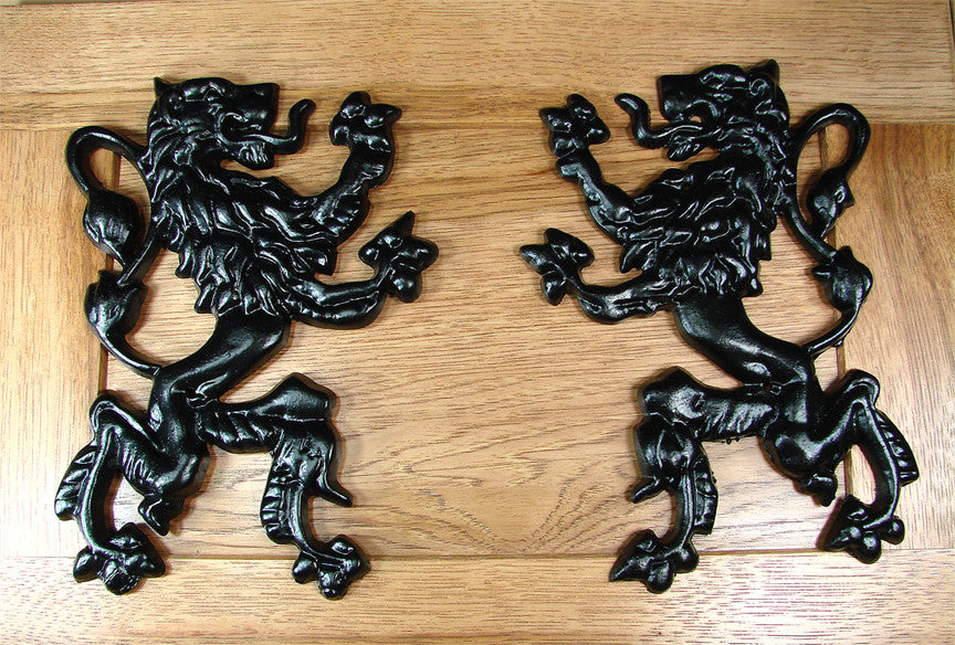 Pair of Rampant Lions Decorations - Black Powder Coat finish - Wild West Hardware