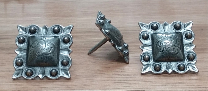 Square STUDDED Style Clavos, 1 1/4" x 1 1/4" - Antique Silver finish - Wild West Hardware